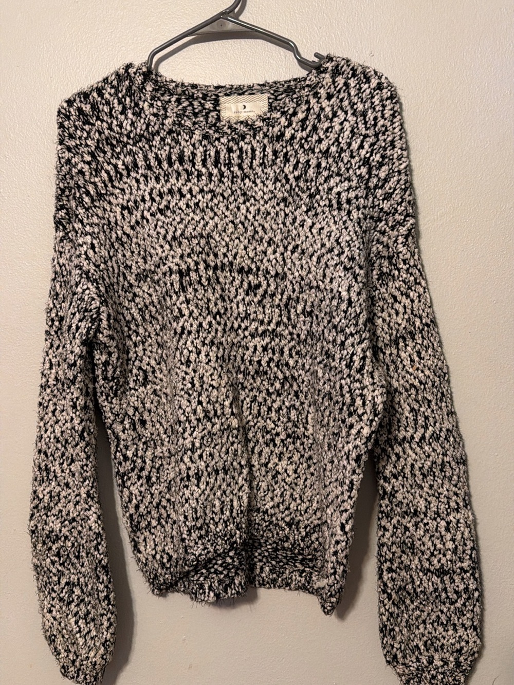 oversized ruby moon Black & White Marled Crew Neck Sweater